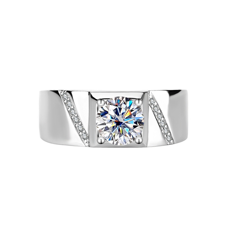 Round Cut Moissanite Diamond White 925 Sterling Silver Men's Ring