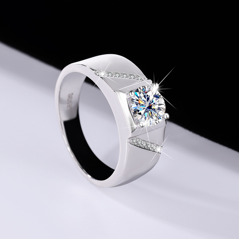 Round Cut Moissanite Diamond White 925 Sterling Silver Men's Ring