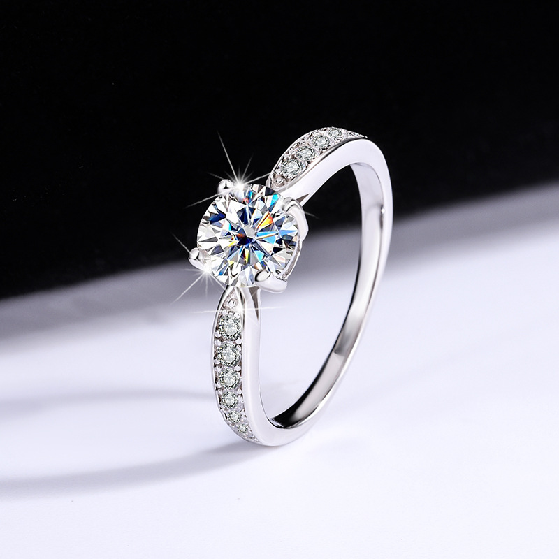 Round Cut Moissanite Diamond White 925 Sterling Silver Classic Engagement Ring