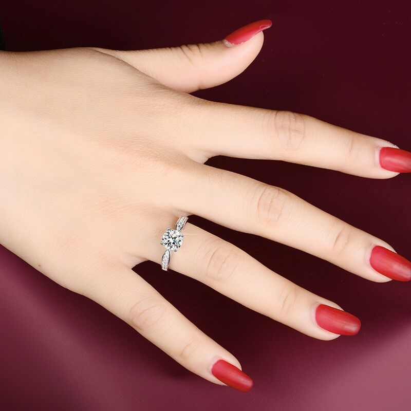 Round Cut Moissanite Diamond White 925 Sterling Silver Classic Engagement Ring