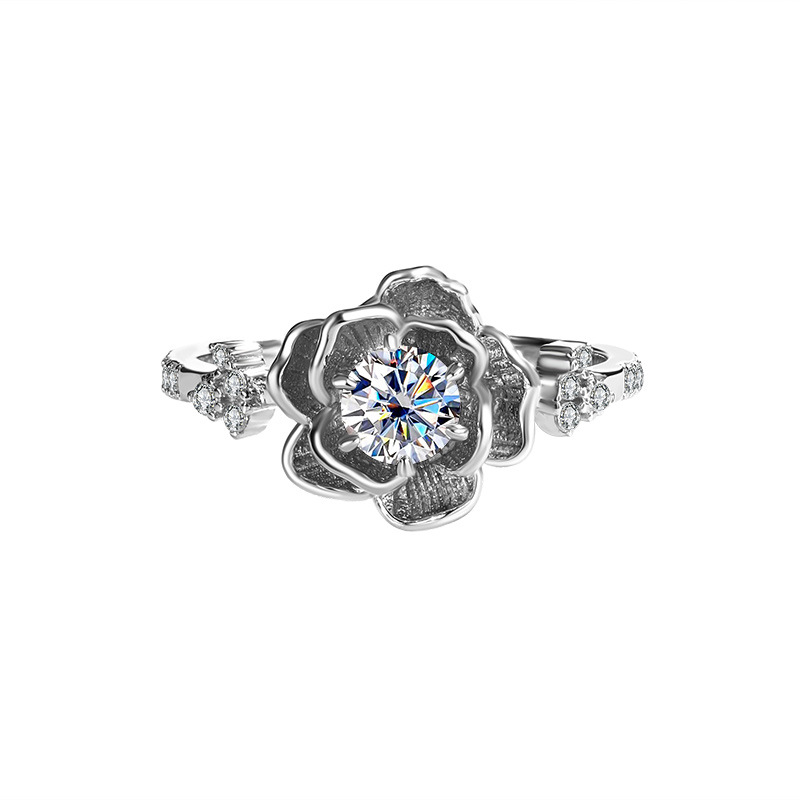 Round Cut Moissanite Diamond White 925 Sterling Silver Art Deco Engagement Ring