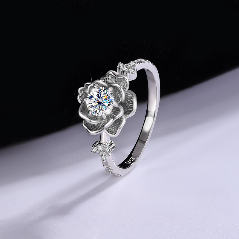 Round Cut Moissanite Diamond White 925 Sterling Silver Art Deco Engagement Ring