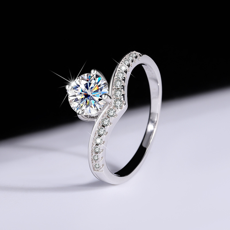 Round Cut Moissanite Diamond White 925 Sterling Silver Classic Engagement Ring