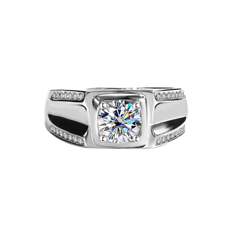 Round Cut Moissanite Diamond White 925 Sterling Silver Men's Ring