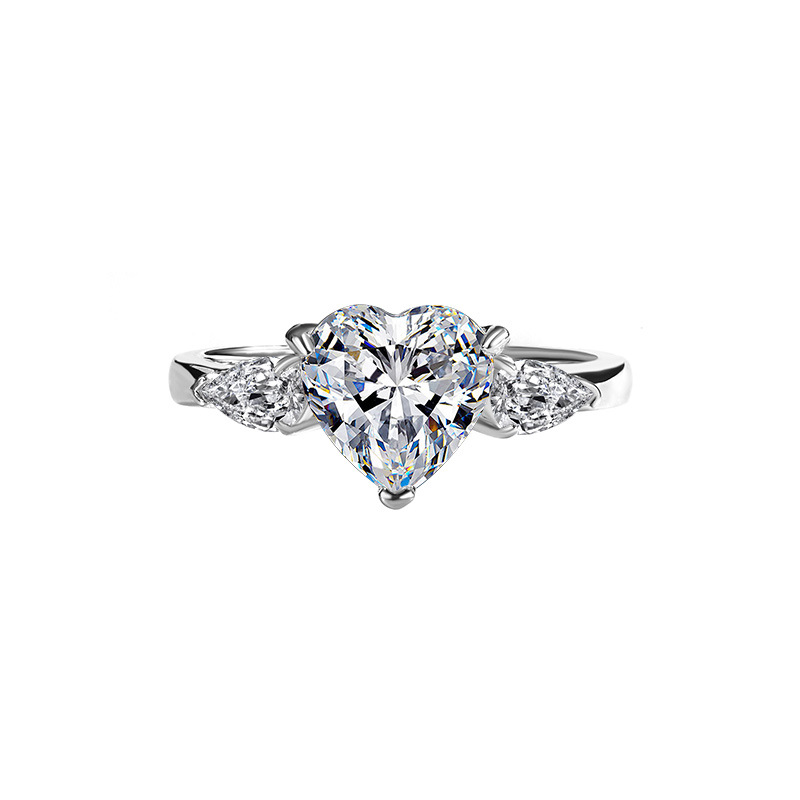 Heart Cut Moissanite Diamond White 925 Sterling Silver 3-Stone Engagement Ring