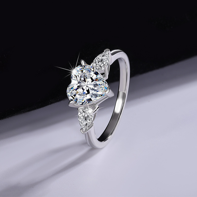Heart Cut Moissanite Diamond White 925 Sterling Silver 3-Stone Engagement Ring