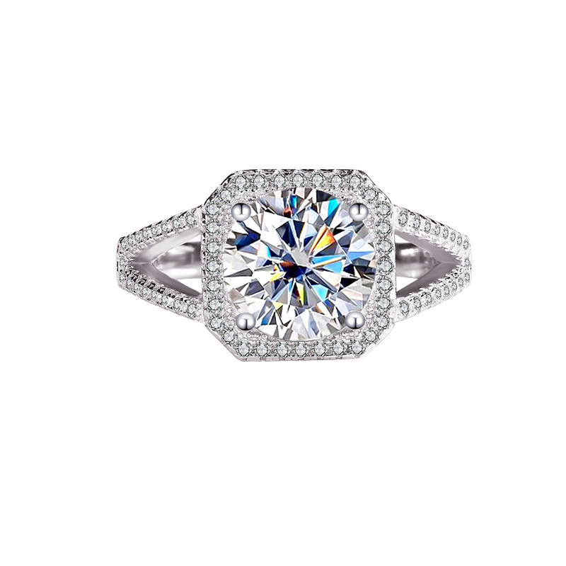 Round Cut Moissanite Diamond White 925 Sterling Silver Halo Engagement Ring