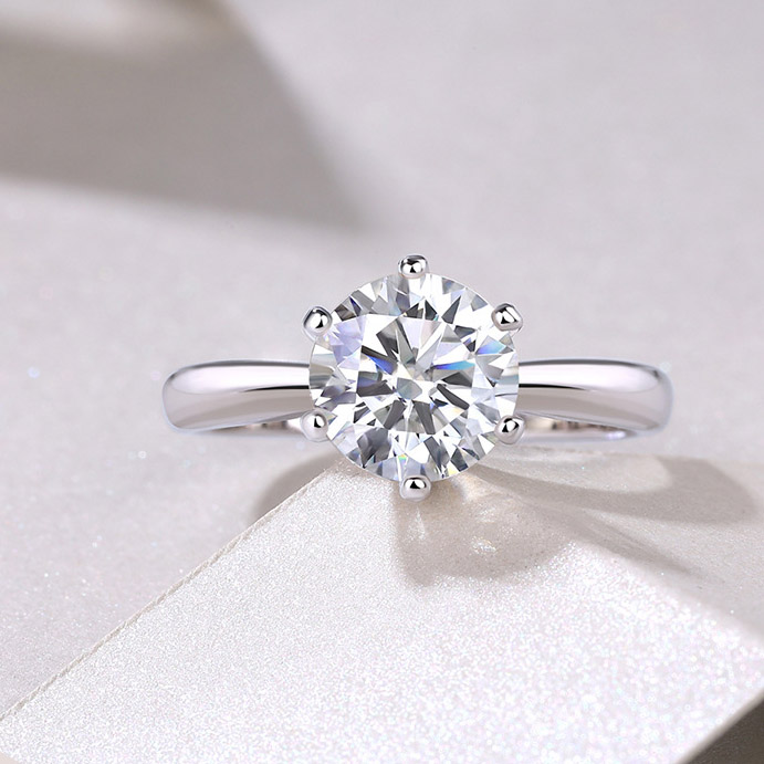 Round Cut Moissanite Diamond White 925 Sterling Silver Solitaire Engagement Ring