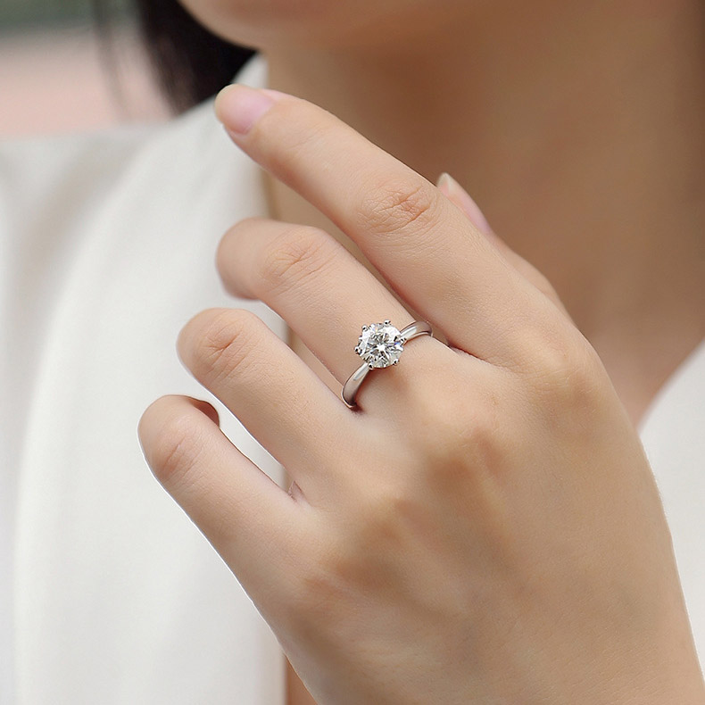 Round Cut Moissanite Diamond White 925 Sterling Silver Solitaire Engagement Ring