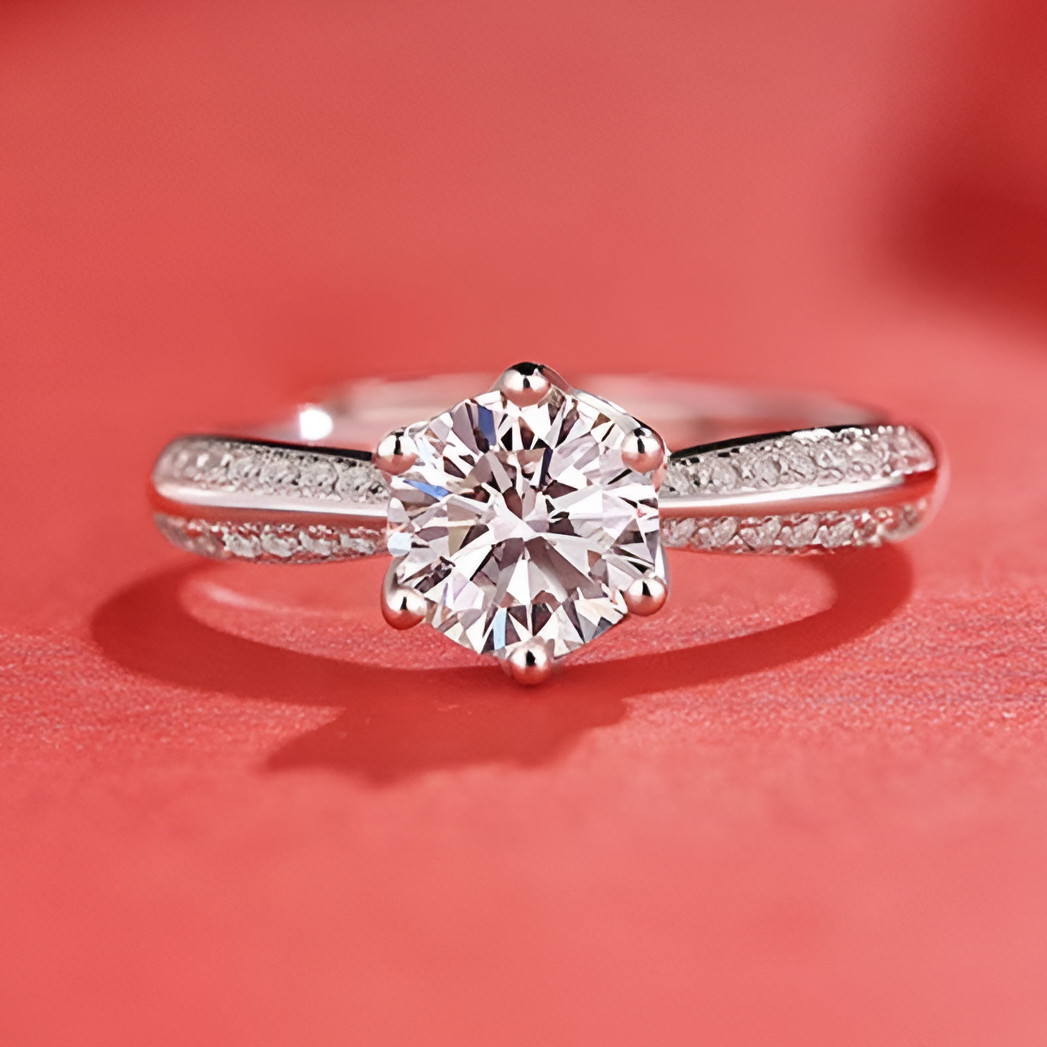 Round Cut Moissanite Diamond White 925 Sterling Silver Adjustable Size Engagement Ring