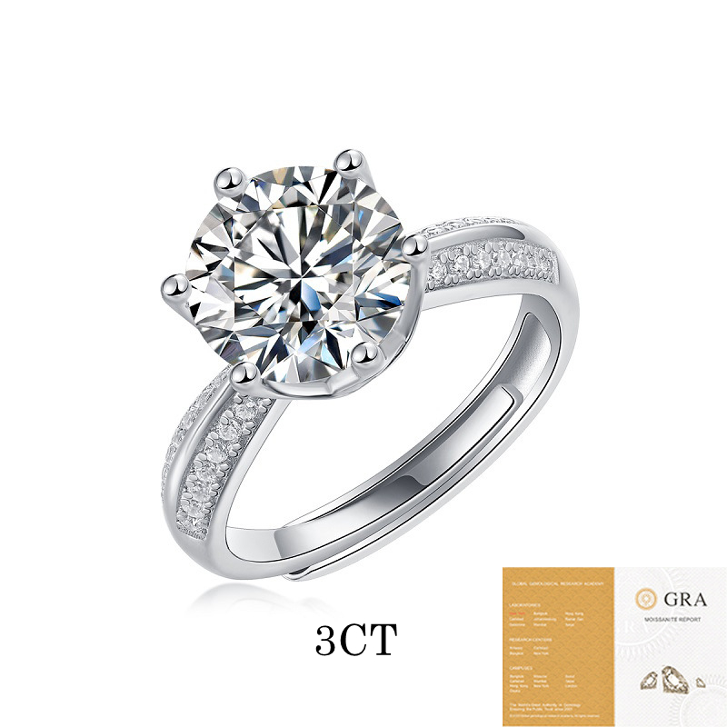 Round Cut Moissanite Diamond White 925 Sterling Silver Adjustable Size Engagement Ring