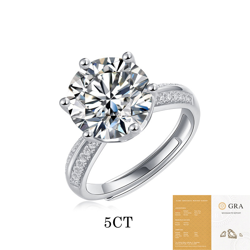 Round Cut Moissanite Diamond White 925 Sterling Silver Adjustable Size Engagement Ring