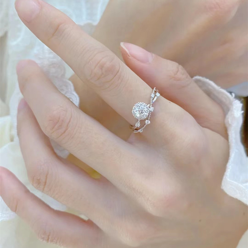 Round Cut Moissanite Diamond White 925 Sterling Silver Halo Engagement Ring