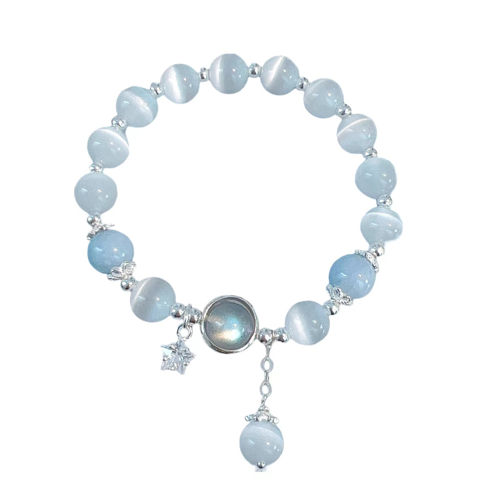 Light Blue Opal Crystal 925 Sterling Silver 7 Inch Bracelet