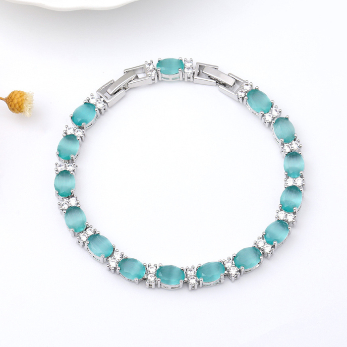 Cyan Crystal 7 Inch Bracelet