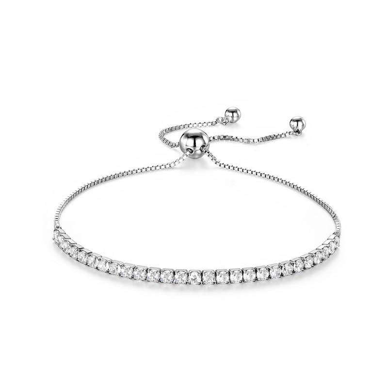 Round Diamond White 925 Sterling Silver Adjustable Bracelet