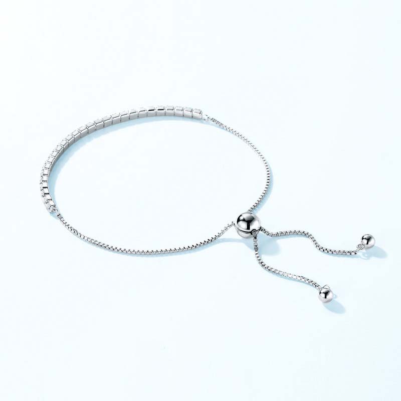 Round Diamond White 925 Sterling Silver Adjustable Bracelet