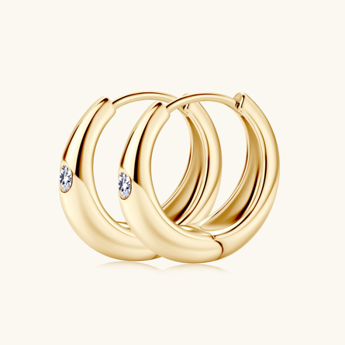 Diamond White Yellow Gold 925 Sterling Silver Hoops Earrings