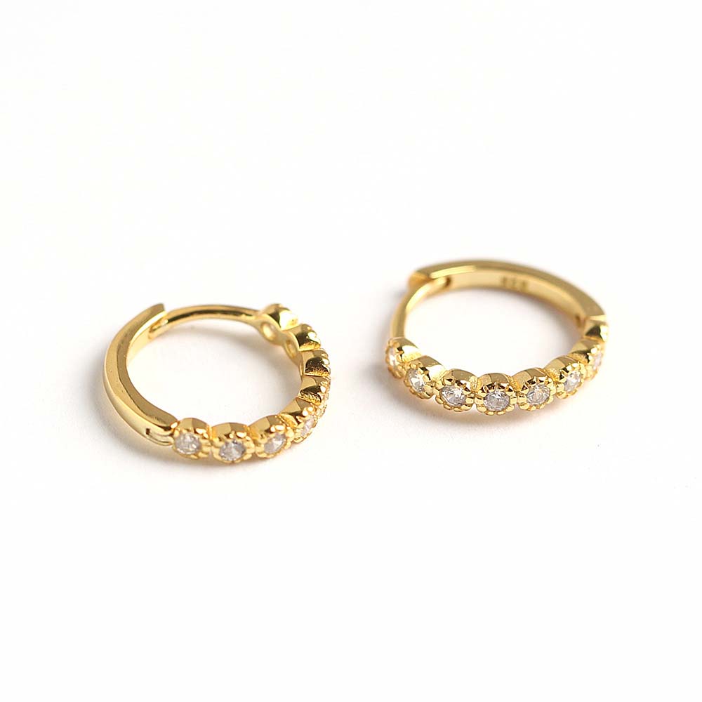 Round Diamond White 925 Sterling Silver Yellow Gold Hoop Earrings
