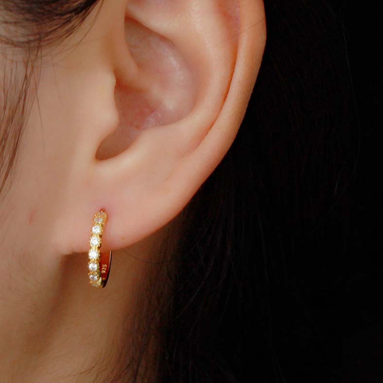 Round Diamond White 925 Sterling Silver Yellow Gold Hoop Earrings