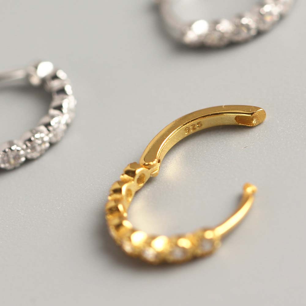 Round Diamond White 925 Sterling Silver Yellow Gold Hoop Earrings