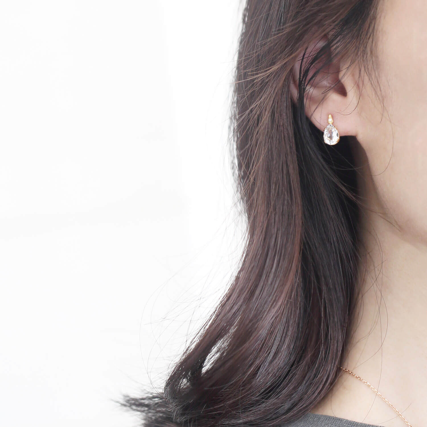 Pear 925 Sterling Silver Crystal Quartz Yellow Gold Stud Earrings