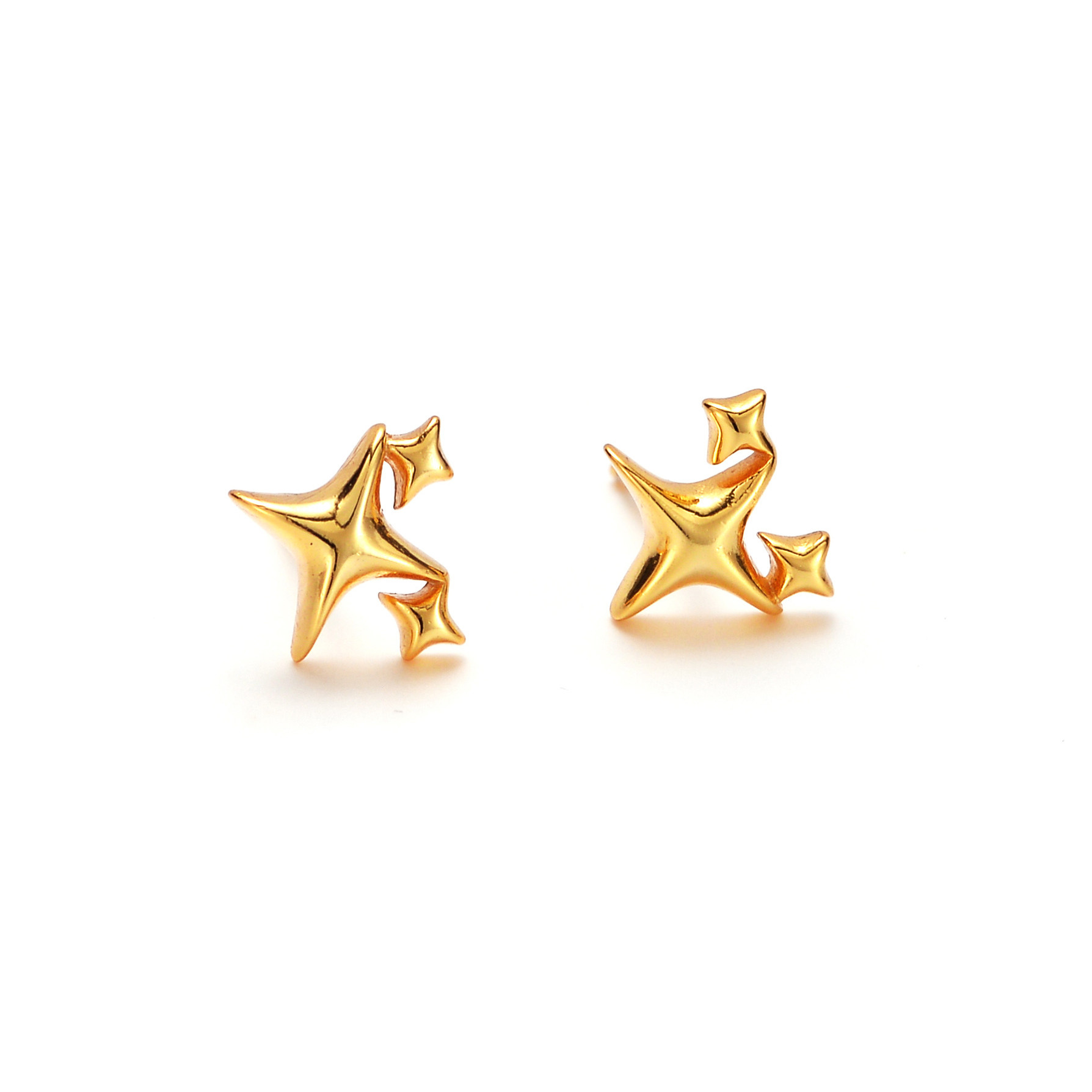 Yellow Gold 925 Sterling Silver Stud Earrings