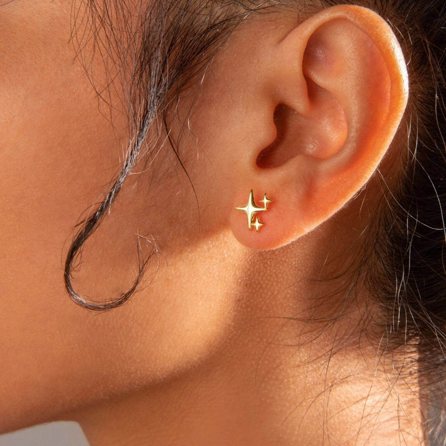 Yellow Gold 925 Sterling Silver Stud Earrings