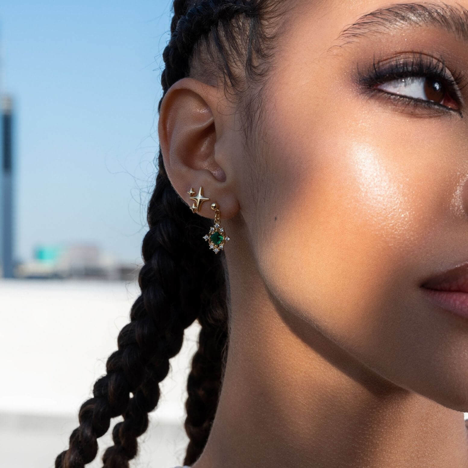 Yellow Gold 925 Sterling Silver Stud Earrings