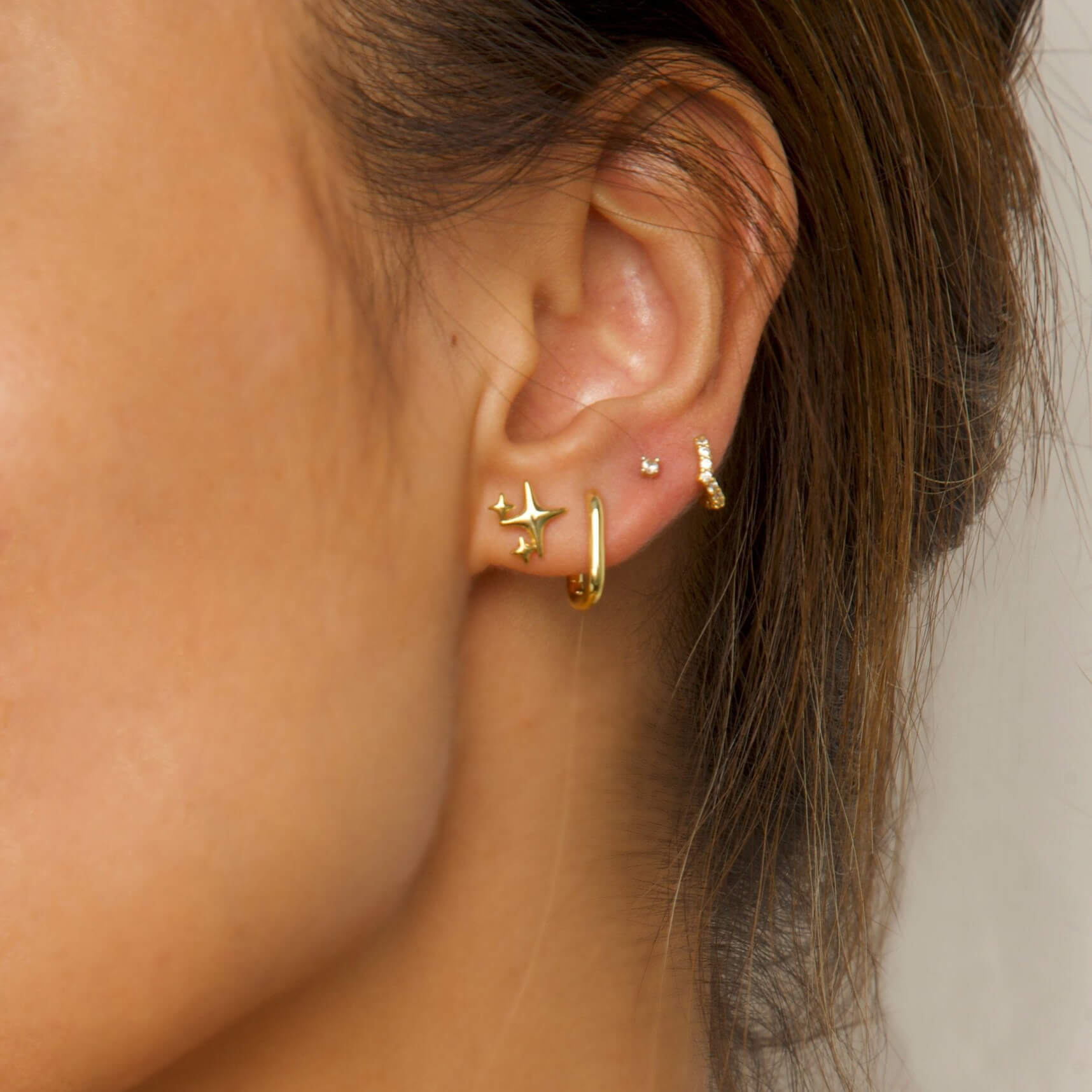 Yellow Gold 925 Sterling Silver Stud Earrings