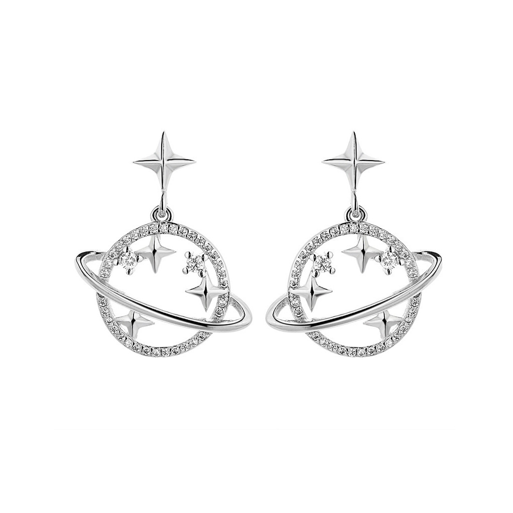 Platinum Plated Celestial Drop Earrings