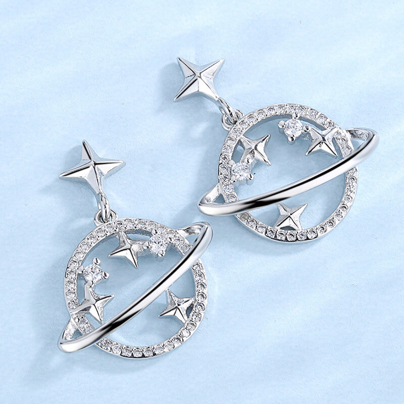 Platinum Plated Celestial Drop Earrings