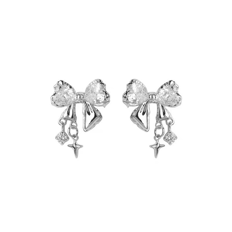 Platinum Plated 925 Sterling Silver Bow Stud Earrings