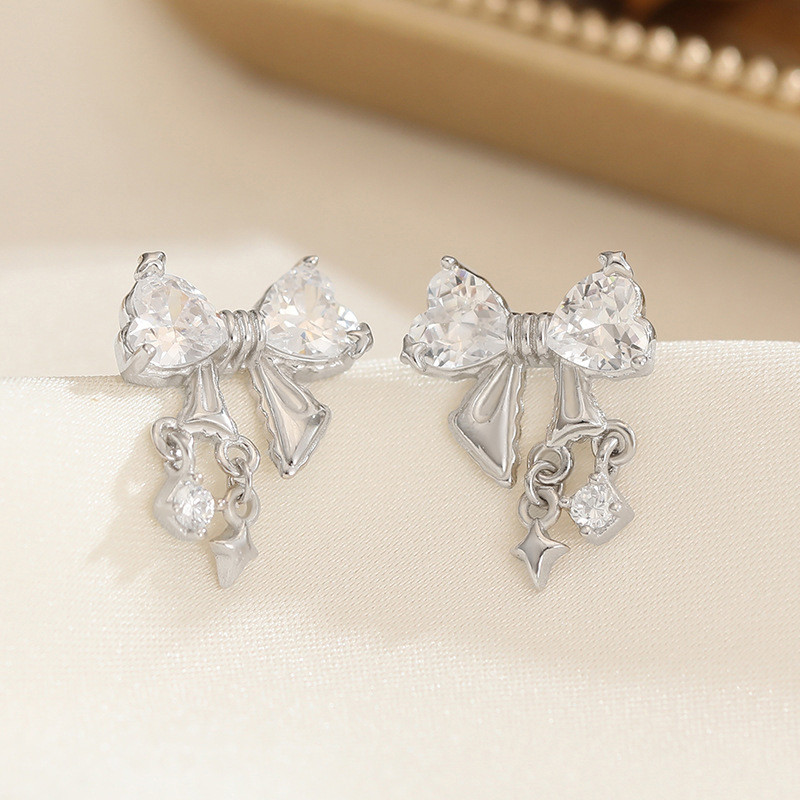 Platinum Plated 925 Sterling Silver Bow Stud Earrings