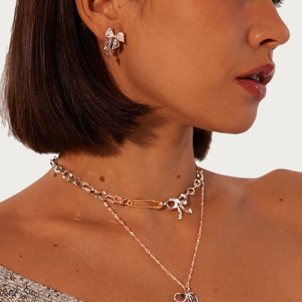 Platinum Plated 925 Sterling Silver Bow Stud Earrings