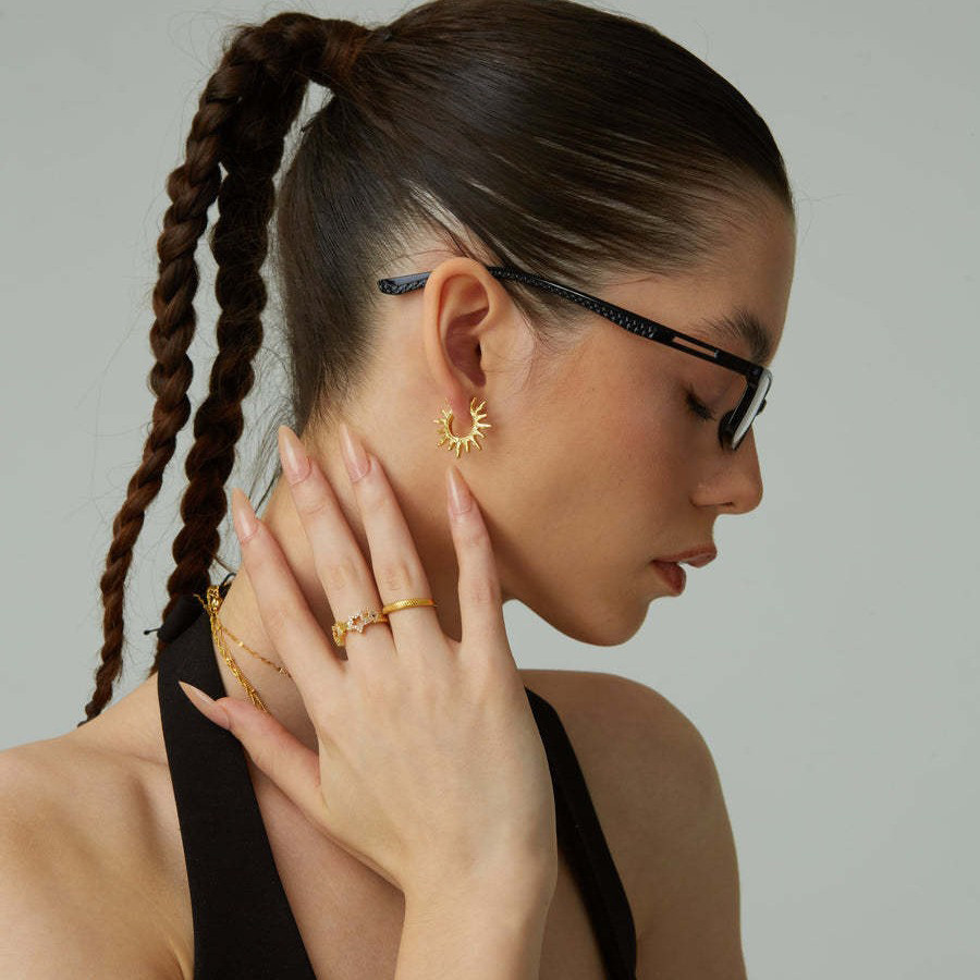 18K Gold Plated Sun Hoop Earrings