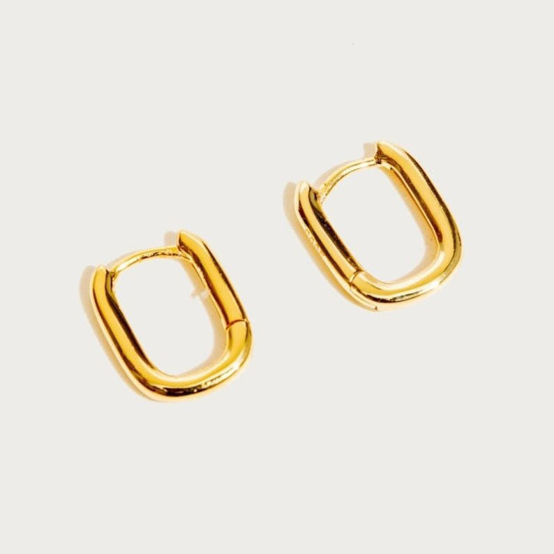 18K Gold Plated 925 Sterling Silver Link Hoop Earrings