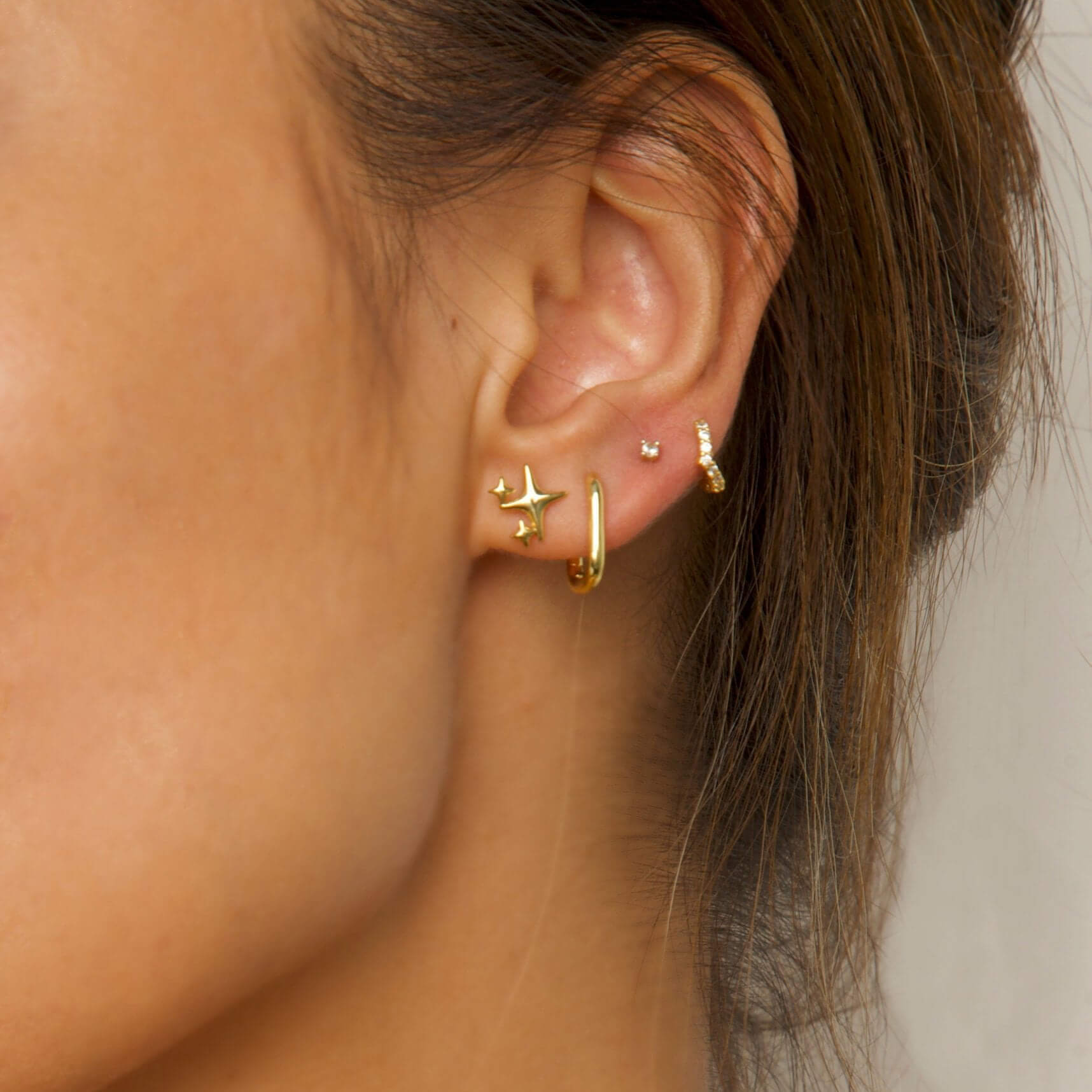 18K Gold Plated 925 Sterling Silver Link Hoop Earrings