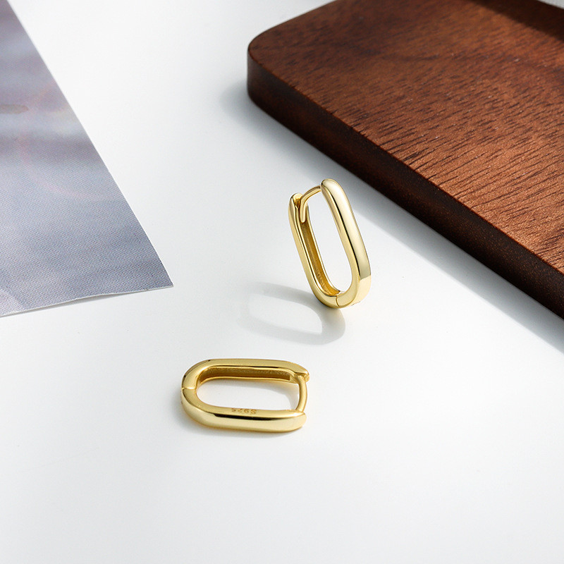 18K Gold Plated 925 Sterling Silver Link Hoop Earrings