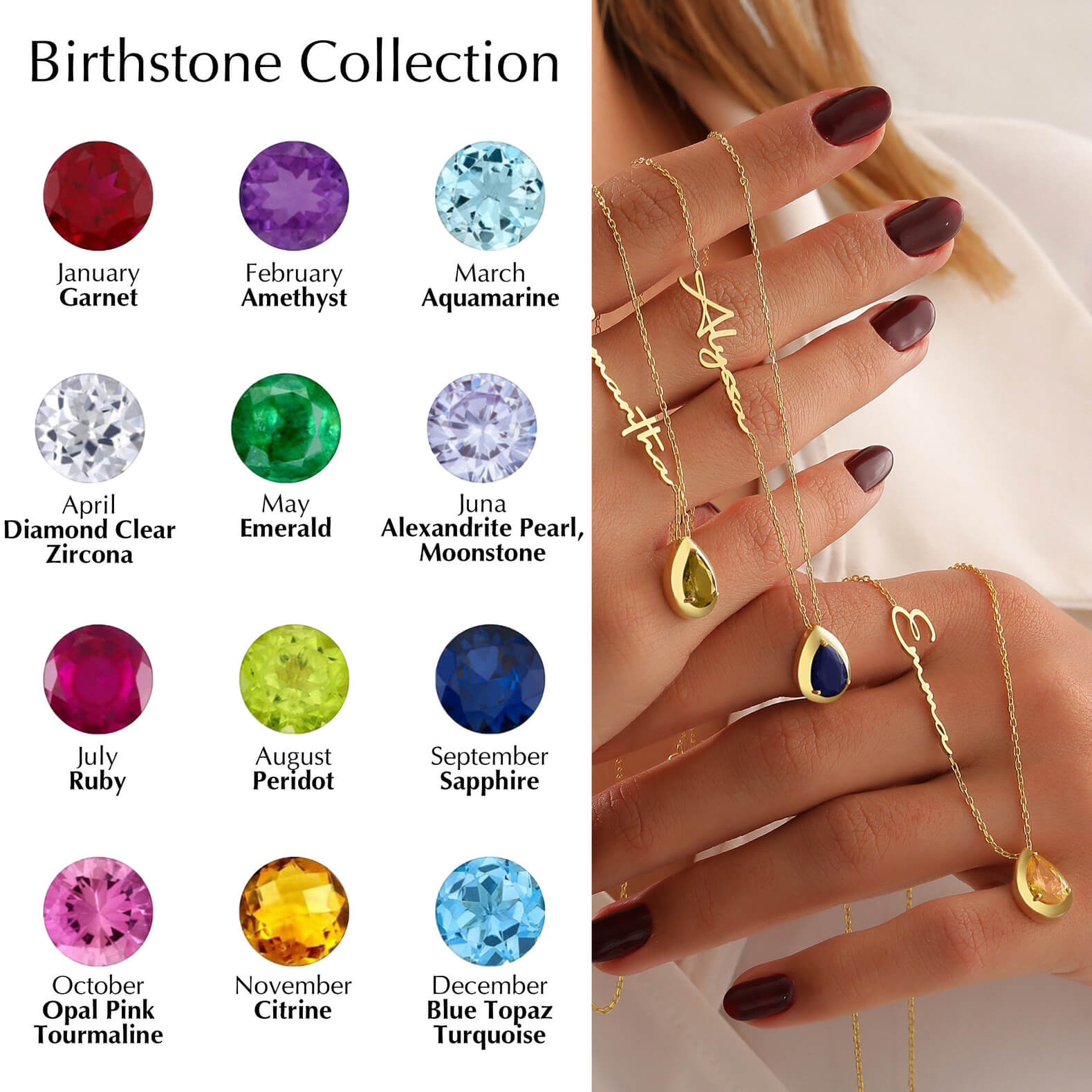 Personalized Handmade Pear Cut Birthstone Name Necklace – Custom Jewelry Gift