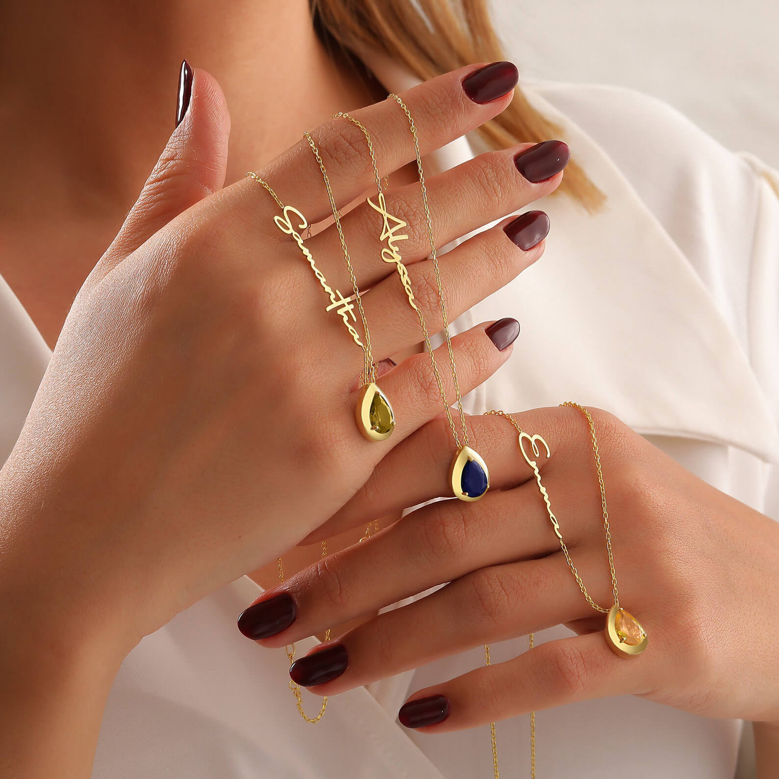 Personalized Handmade Pear Cut Birthstone Name Necklace – Custom Jewelry Gift