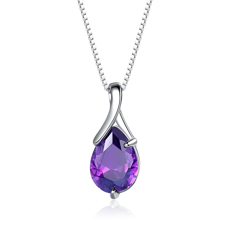 Pear Cut Amethyst Purple 925 Sterling Silver 16 Inch Necklace