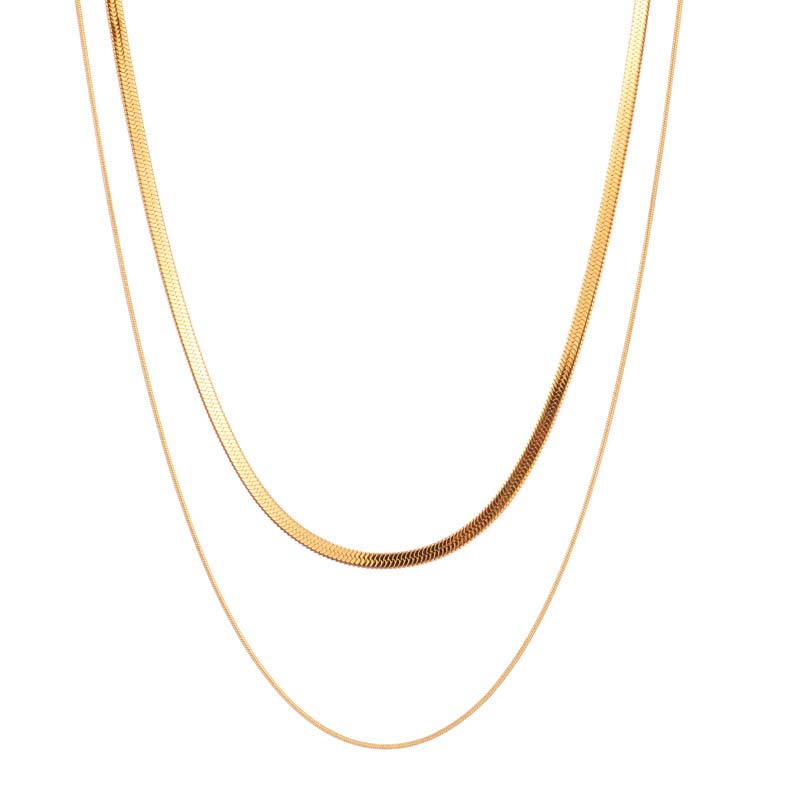 Titanium 17-inch Yellow Gold 2 Layered Chain Necklace