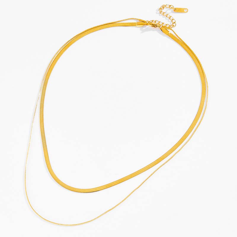 Titanium 17-inch Yellow Gold 2 Layered Chain Necklace