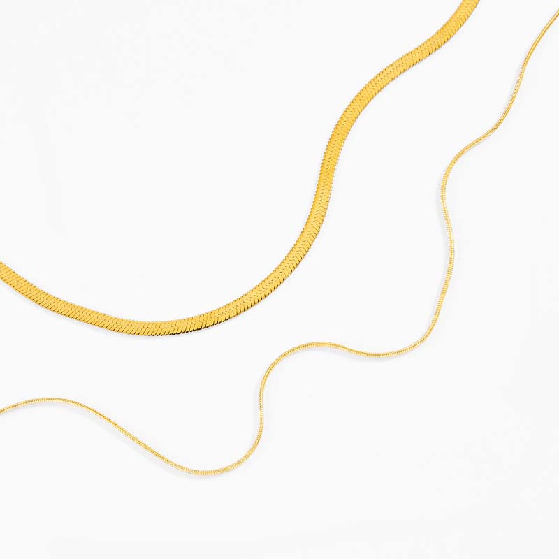 Titanium 17-inch Yellow Gold 2 Layered Chain Necklace