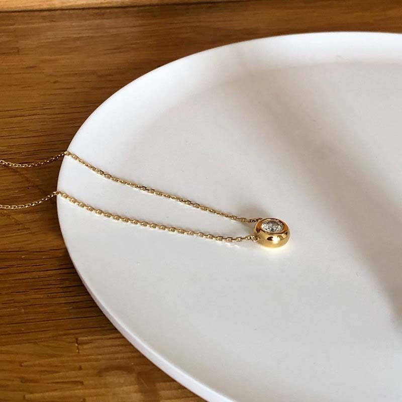 Round Diamond White 925 Sterling Silver Yellow Gold 17-inch Necklace