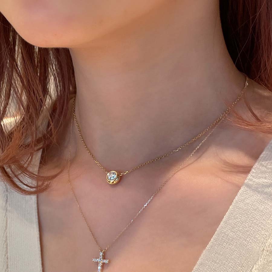 Round Diamond White 925 Sterling Silver Yellow Gold 17-inch Necklace