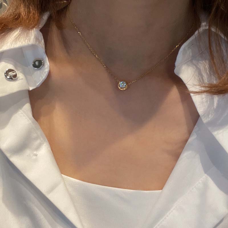 Round Diamond White 925 Sterling Silver Yellow Gold 17-inch Necklace