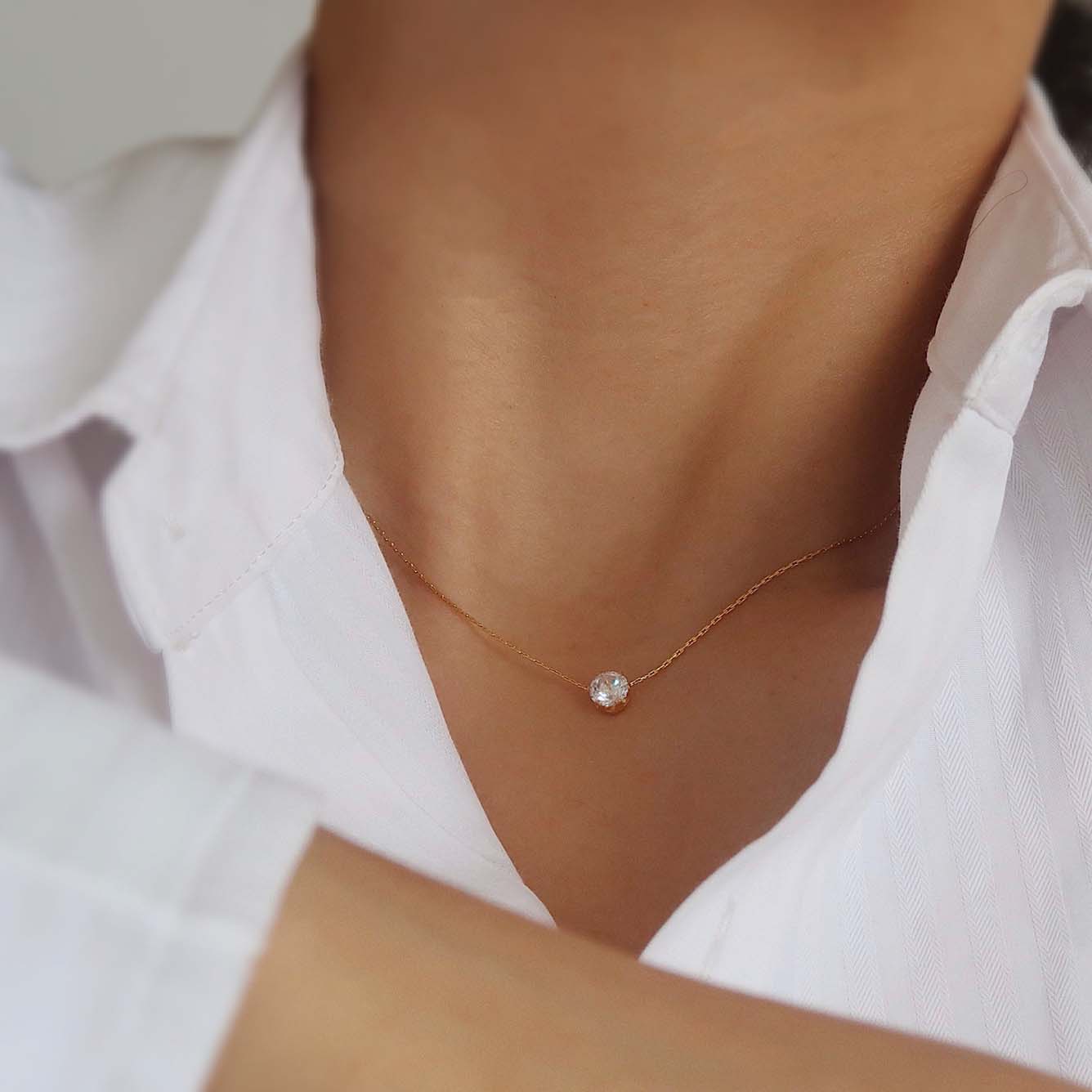 Round Diamond White Titanium Yellow Gold 17-inch Necklace