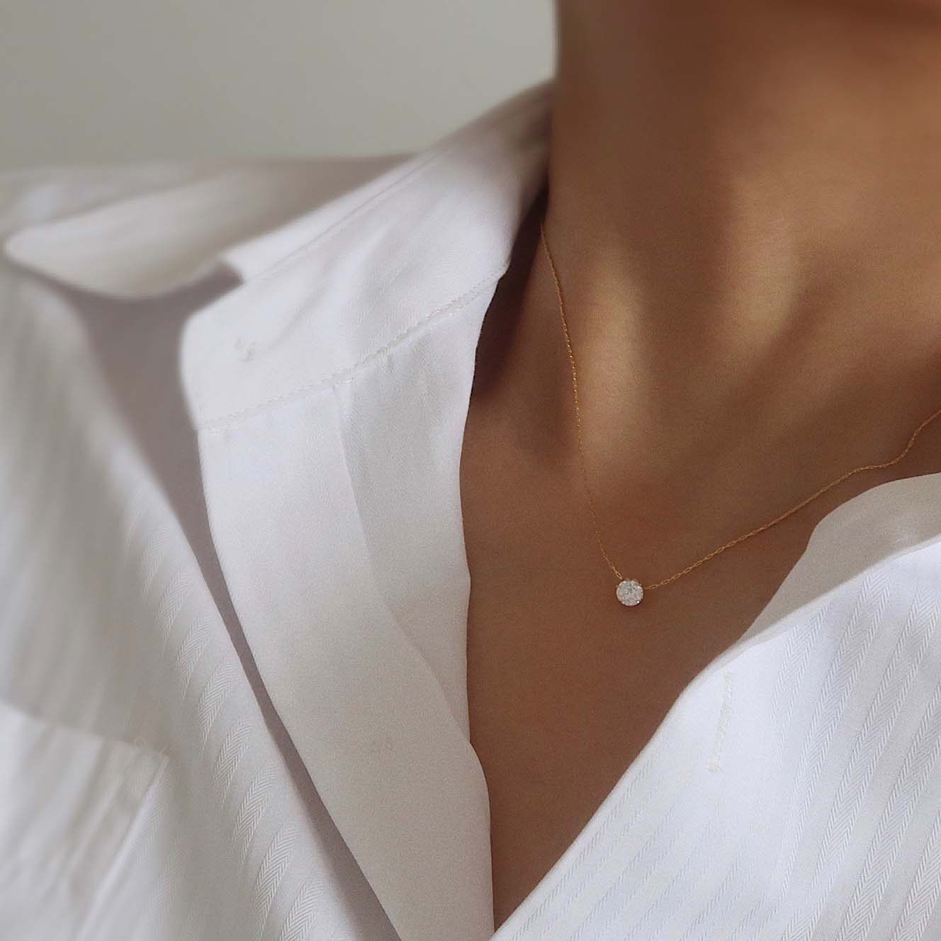 Round Diamond White Titanium Yellow Gold 17-inch Necklace